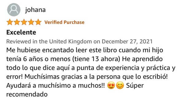 Five-star Amazon review in Spanish of the book La pieza perdida del Autismo.